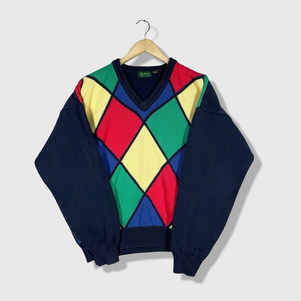 Byford Argyle Sweater Mens L Multicolor‎ Cotton Preppy Grandpacore Retro